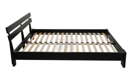 Photo for Black orthopedic wooden double bed, on an isolated white background - Royalty Free Image