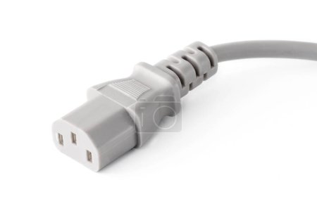 Foto de Conector de cable de red para conectar un ordenador a una fuente de alimentación ininterrumpida, sobre un fondo blanco - Imagen libre de derechos