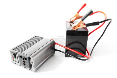 Photo for Power inverter connected to the battery, DC to AC converter - Royalty Free Image