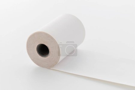 Photo for Unwound paper roll, copy space, isolated on white background - Royalty Free Image