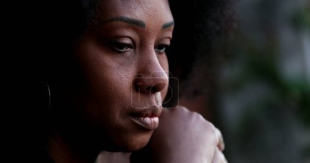 Photo for Sad pensive black woman close-up face feeling depressed and preoccupied-1 - Royalty Free Image