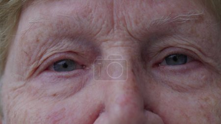 Photo for Senior Woman Macro Close-up Staring at camera, wrinkled elderly older person - Royalty Free Image