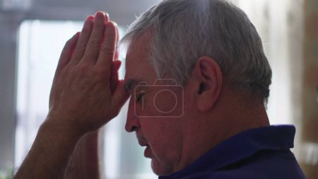 Photo for Religious Elderly man in PRAYER, devout Spiritual Older person having HOPE and FAITH - Royalty Free Image