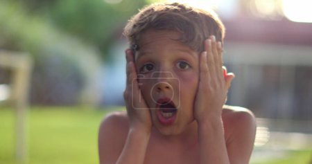 Photo for Child boy SHOCK reaction with despair. Emotional kid reacting with confusion - Royalty Free Image