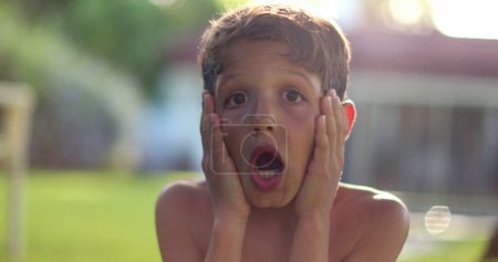 Photo for Child boy SHOCK reaction with despair. Emotional kid reacting with confusion - Royalty Free Image