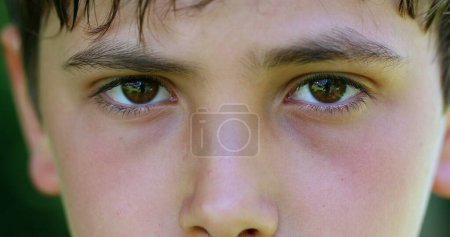 Téléchargez les photos : Serious child boy face eyes macro closeup looking to camera - en image libre de droit