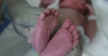 Téléchargez les photos : Feet of newborn baby, closeup of infant feet - en image libre de droit