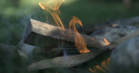 Foto de Primer plano de fogata ardiendo en Ultra, Detalladas llamas de madera de fogata video vertical - Imagen libre de derechos