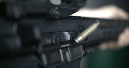 Photo for Assault Rifle Firing in 800fps Super Slow-Motion, Detailed Close-Up of Bullet Flight and Chamber - Royalty Free Image