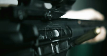 Photo for Ultra-Slow 800fps Detail of Bullet Exiting Assault Rifle, Multiple Shots in High-Resolution Close-Up, bullets flying in the air from chamber - Royalty Free Image