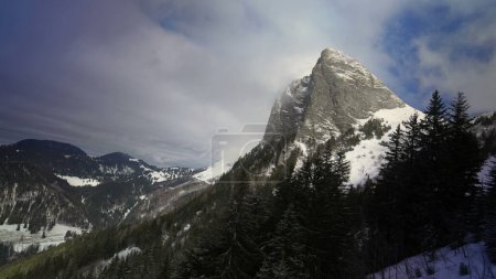 Téléchargez les photos : Train surélevé, vue sur la forêt d'hiver et le paysage montagneux, tunnel parfait pour les transitions - en image libre de droit