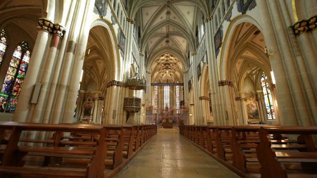 Photo for Fribourg, Switzerland Circa March 2022 - Interior of Saint Nicholas Cathedral, traditional Religious Catholic temple - Royalty Free Image
