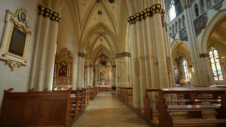 Photo for Fribourg, Switzerland Circa March 2022 - Interior of Traditional Catholic Cathedral - Saint Nicholas Worship Architecture - Royalty Free Image