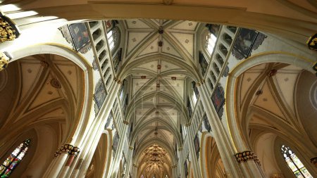 Photo for Fribourg, Switzerland Circa March 2022 - Interior of Saint Nicholas Cathedral, traditional Religious Catholic temple - Royalty Free Image