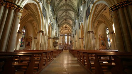 Photo for Fribourg, Switzerland Circa March 2022 - Sacred Glow, Interior of Saint Nicholas Cathedral, Catholic Reverence - Royalty Free Image