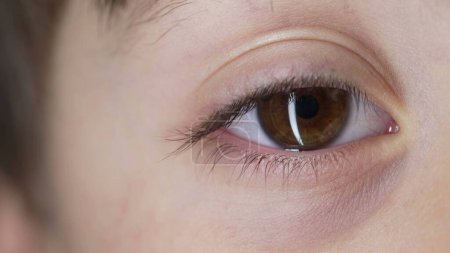 Photo for Extreme macro close-up of child's eye looking at camera. retina iris eyesight of kid - Royalty Free Image
