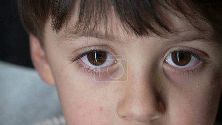 Foto de Primer plano de los ojos del niño mirando fijamente a la cámara capturada con una lente macro. Joven chico ojo vista - Imagen libre de derechos