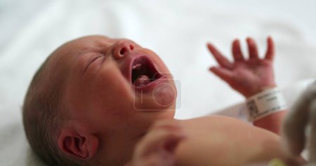 Téléchargez les photos : Newborn baby boy crying at hospital after birth - en image libre de droit