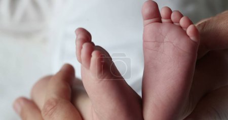 Photo for Closeup of newborn baby infant feet and foot in first days of life - Royalty Free Image