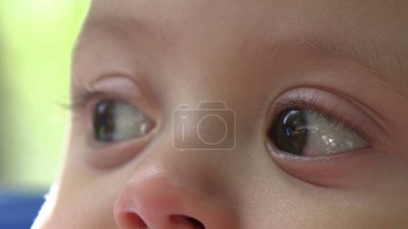 Foto de Ojos de bebé primer plano cara observando niño macro vista mirando - Imagen libre de derechos