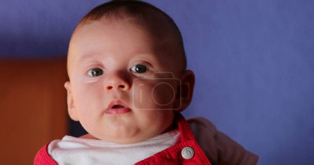 Foto de Handsome baby boy portrait wearing infant observing - Imagen libre de derechos