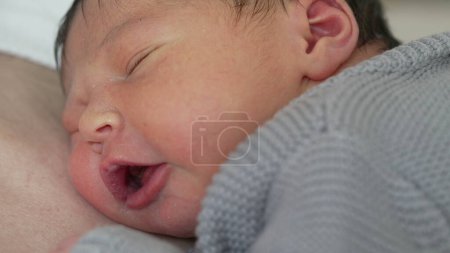 Infant's First Days - Sleeping Peacefully on Mother's Chest During Early Life, newborn baby close-up face with cute expression