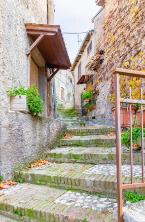 Photo for Stairway in an alley in the ancient village of Petrella Salto in the province of Rieti. Italy. - Royalty Free Image