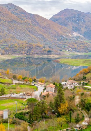 Photo for Panorama of the Turano lake between the mountains in the province of Rieti. Italy. - Royalty Free Image