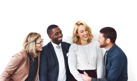 Photo for Remember when people told us we wont make it. a group of confident entrepreneurs talking against a white background - Royalty Free Image