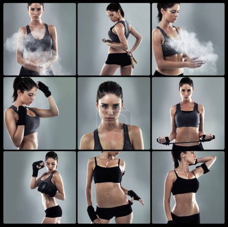 Photo for Dont you dare quit. Composite image of an attractive young woman working out in the studio - Royalty Free Image