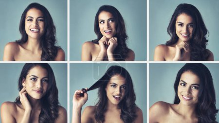Photo for She makes everything she does look easy. Composite shot of an attractive young woman striking different types of poses inside of a studio - Royalty Free Image
