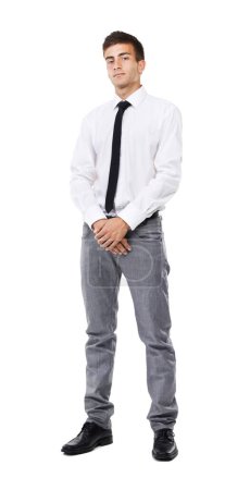 Téléchargez les photos : The stance of a business man. A full length image of a business man with a white background - en image libre de droit