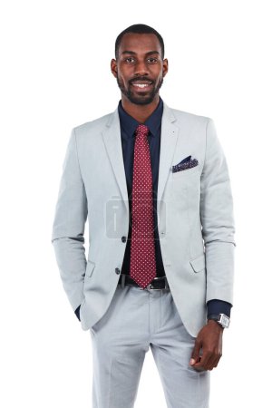 Businessman, success and CEO portrait with leadership, executive smile with vision isolated on white background. Black man, black business and professional corporate boss, career goals with mindset.