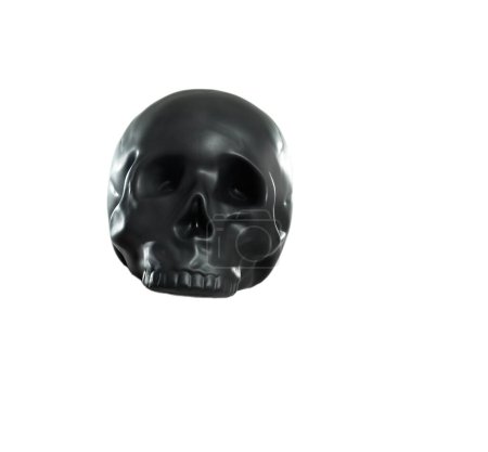 Foto de Human skull toy, studio and white background for halloween celebration, horror festival or party. 3D skeleton head, anatomy model and scary with dark symbol, sign or icon of death, danger and fear. - Imagen libre de derechos
