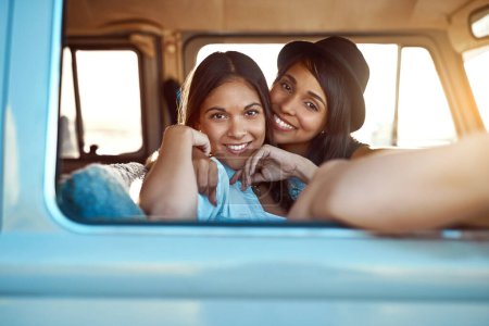 Photo for Chilled out summer with my bestie. two happy young friends enjoying a relaxing road trip - Royalty Free Image