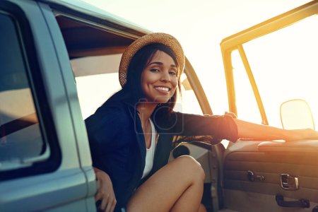 Photo for Time to head out and chill out. a young woman enjoying a relaxing roadtrip - Royalty Free Image