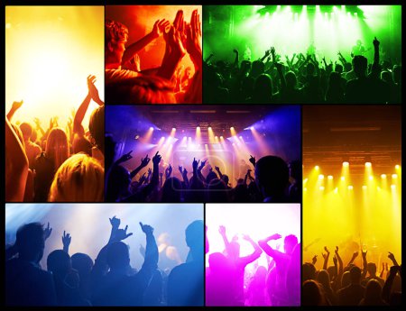 Foto de Are you ready to rock. Composite shot of fans at a concert - Imagen libre de derechos