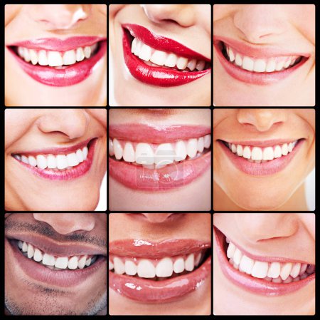 Téléchargez les photos : Le monde des belles dents. Image composite de la bouche des peuples - en image libre de droit