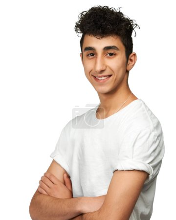 Foto de Confianza juvenil. Un retrato recortado de un joven feliz, aislado en blanco - Imagen libre de derechos