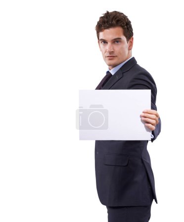 Photo for Handing you a document. A handsome young businessman holding a blank poster in his hand - Royalty Free Image