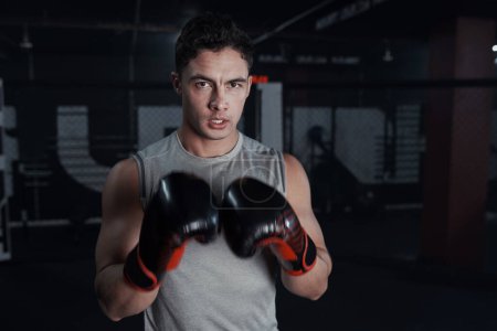 Photo for Box your way to a stronger body. Portrait of a young man practicing his boxing routine at a gym - Royalty Free Image