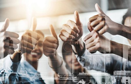 Photo for Take pride in all that you do. Closeup shot of a group of businesspeople showing thumbs up in an office - Royalty Free Image