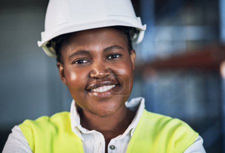 Photo for Creating the world the way you envision it to be. Portrait of a confident young woman working a construction site - Royalty Free Image
