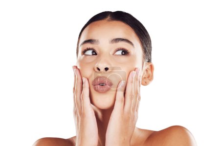 Photo for Skincare, pout and face of woman with beauty on isolated, png and transparent background. Dermatology, facial wellness and happy female person with natural cosmetics, makeup and emoji kiss reaction. - Royalty Free Image