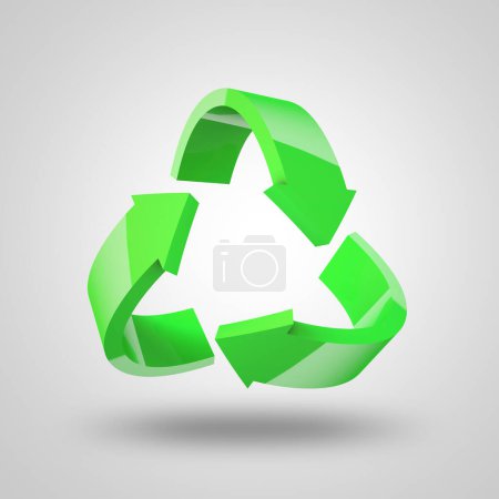 Téléchargez les photos : Vert, flèches et icône pour le recyclage, l'écologie ou la durabilité pour sauver la planète sur un fond de studio blanc. Flèche formant un triangle, graphique ou symbole pour réutiliser, réduire ou recycler. - en image libre de droit