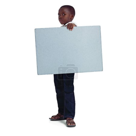 Photo for This is what Im talking about. Full length studio shot of a young african girl holding a blank board - Royalty Free Image