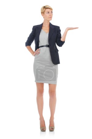 Photo for Ive got the perfect copyspace for you. Full-length shot of a young businesswoman isolated on white - Royalty Free Image