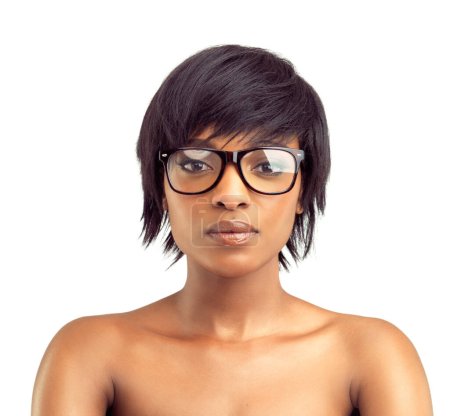 Photo for Straight-forward about her beauty requirements. Head and shoulders portrait of a confident african woman wearing spectacles - Royalty Free Image