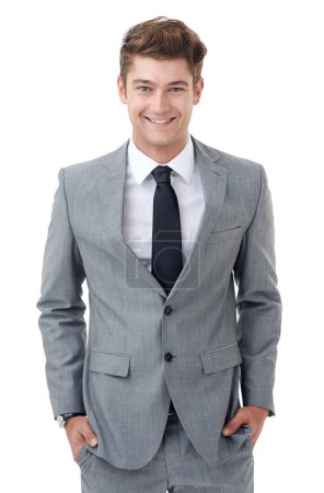 Photo for Positivity is the secret to success. A smiling young businessman standing against a white background - portrait - Royalty Free Image