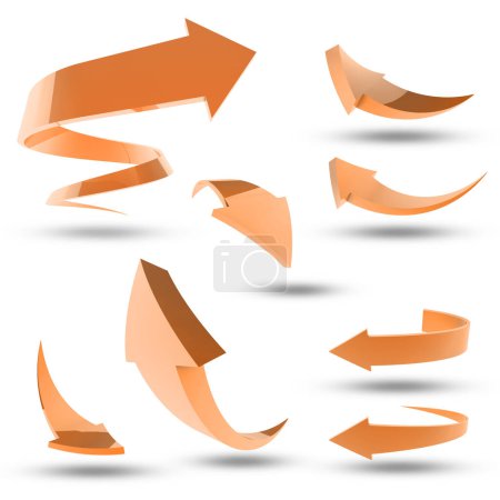 Foto de Tráfico, gráfico y diseño con análisis de flechas naranjas en fondo blanco para obtener información en una computadora. Ilustración, resumen y revisión del crecimiento de la red con movimiento y dirección - Imagen libre de derechos